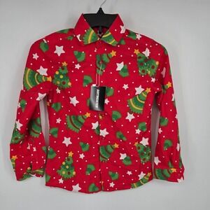 Suitmeister Kids Christmas Tree Button Down Shirt Long Sleeve Red Size M 8-10Y